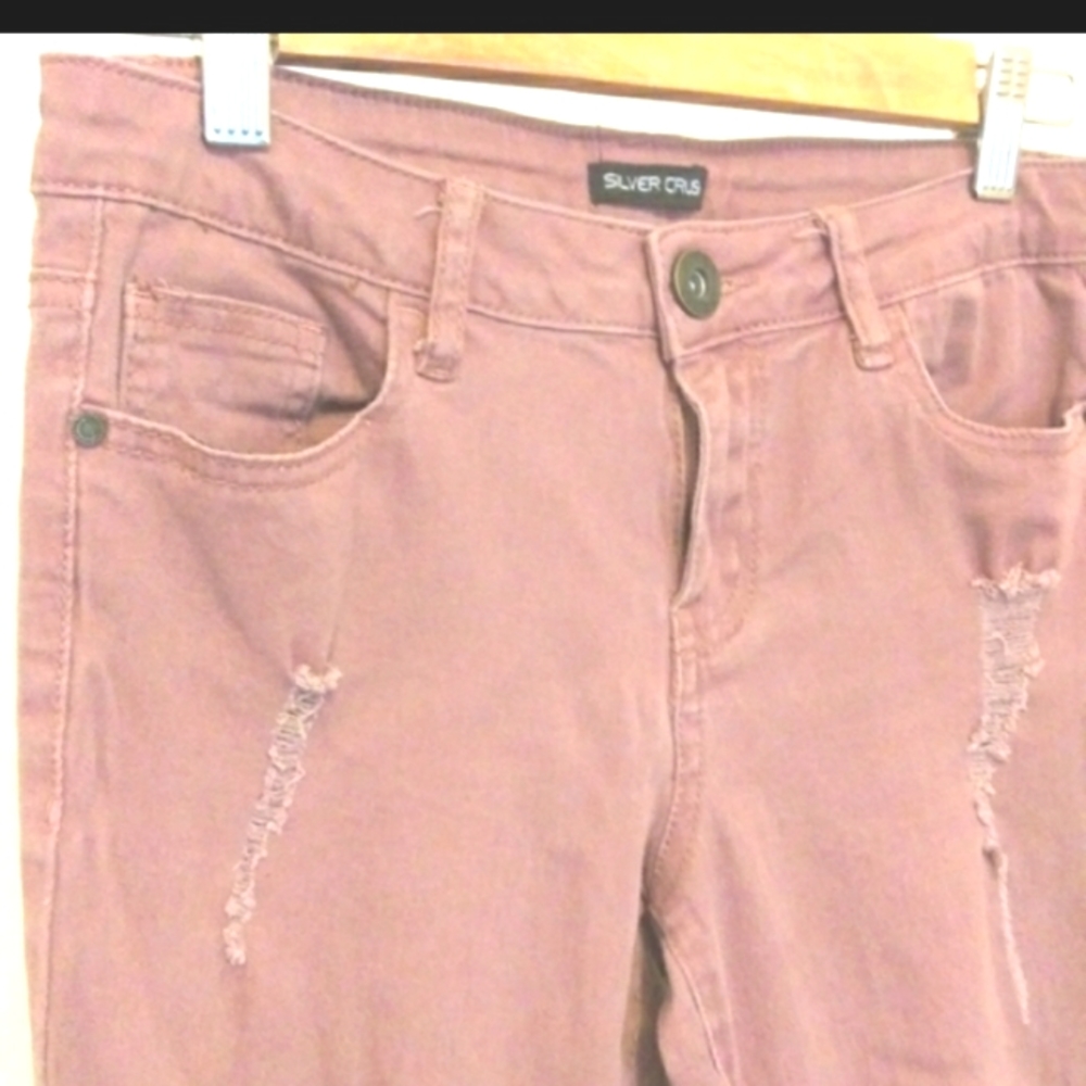 Silver Crush Distressed Cropped Jeans Size 3 Blush Pink